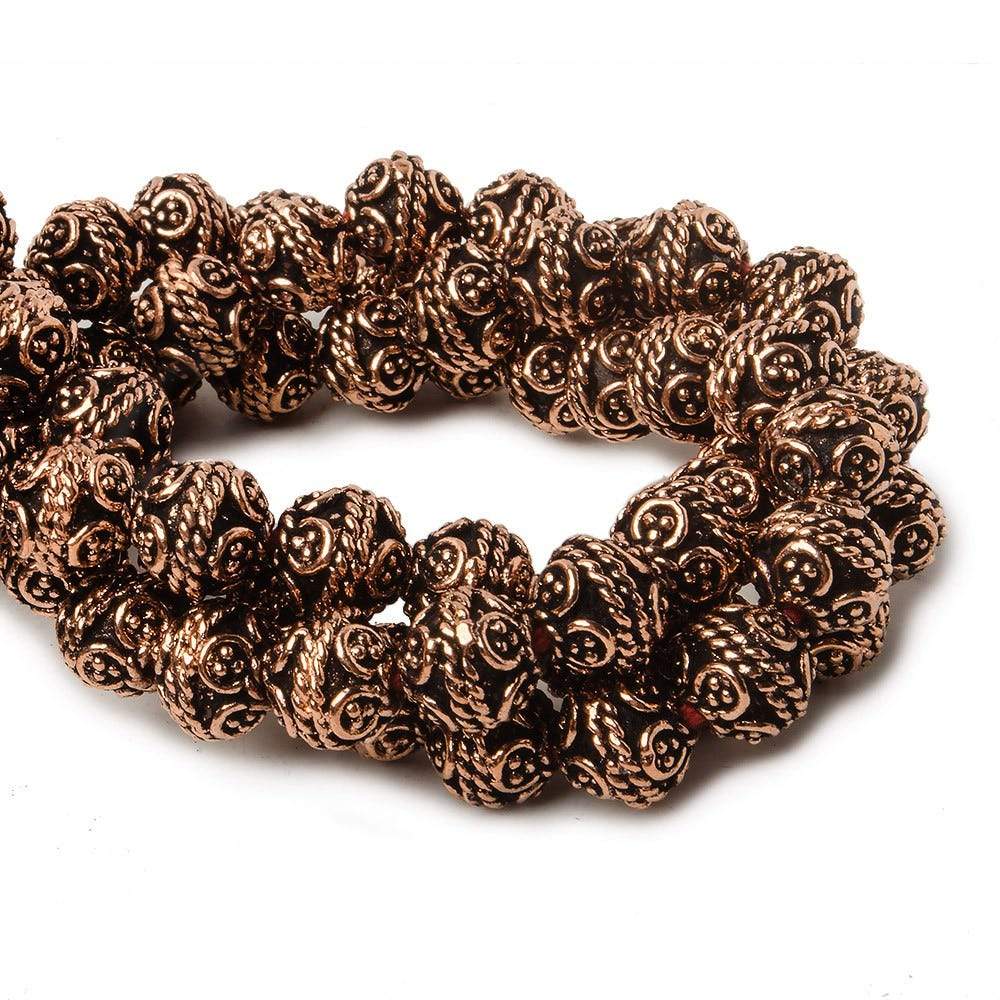 8mm Antiqued Copper Bali Design Round 8 inch 27 pcs