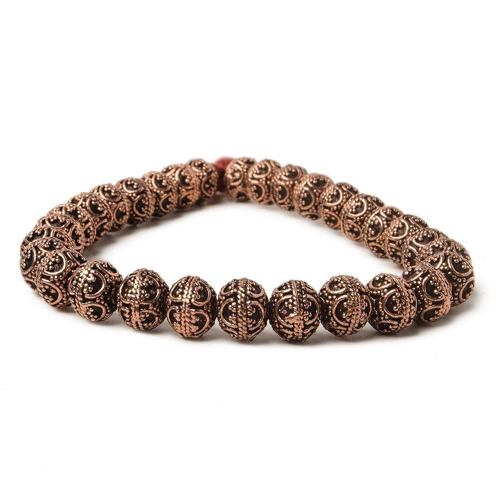 8mm Antiqued Copper Bead Round Persian Design 8 inch 28 pcs