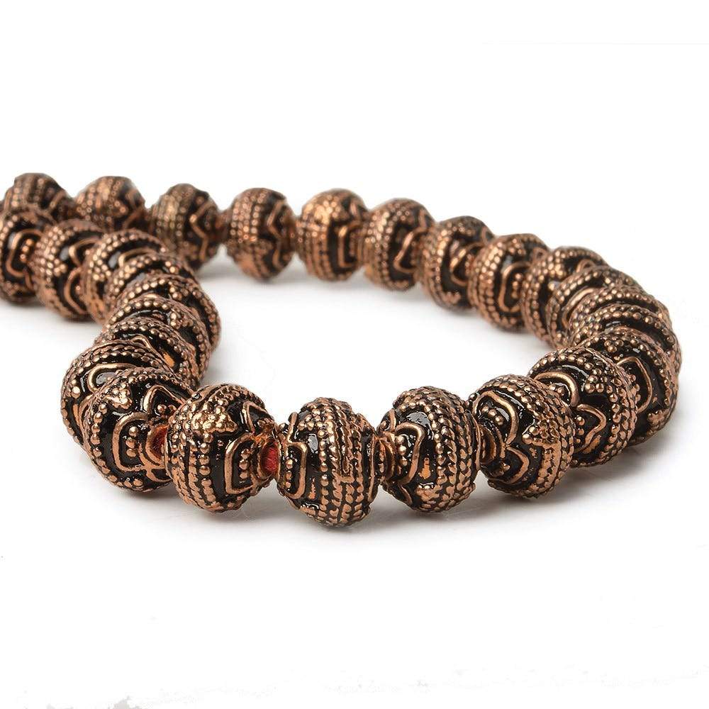 8mm Antiqued Copper Beads Roval Triple Miligrain Center 8 inch 28 pcs