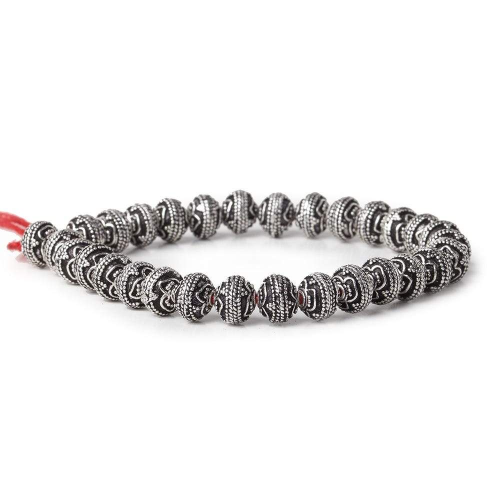 8mm Antiqued Sterling Silver Plated Copper Bead Roval, Four Leaf Tip 8 inch 28 pieces