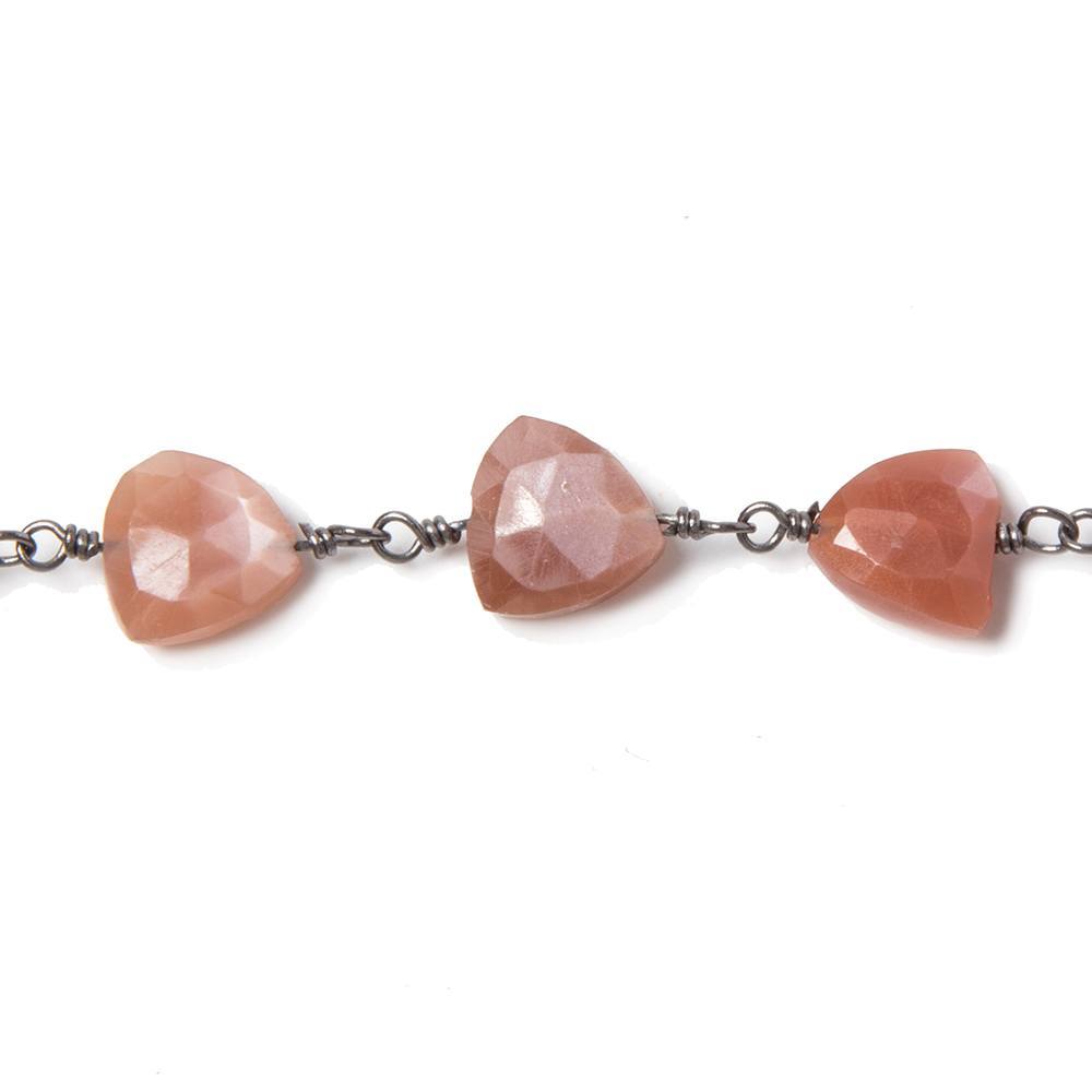 8mm Burnt Orange Moonstone triangle Black Gold plated Chain by the foot 22pcs