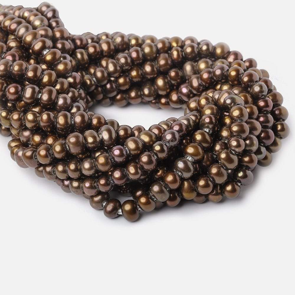 8mm Pecan Brown Large Hole Off Round Pearl 2.5mm drill hole, 15 inch, 64 pieces