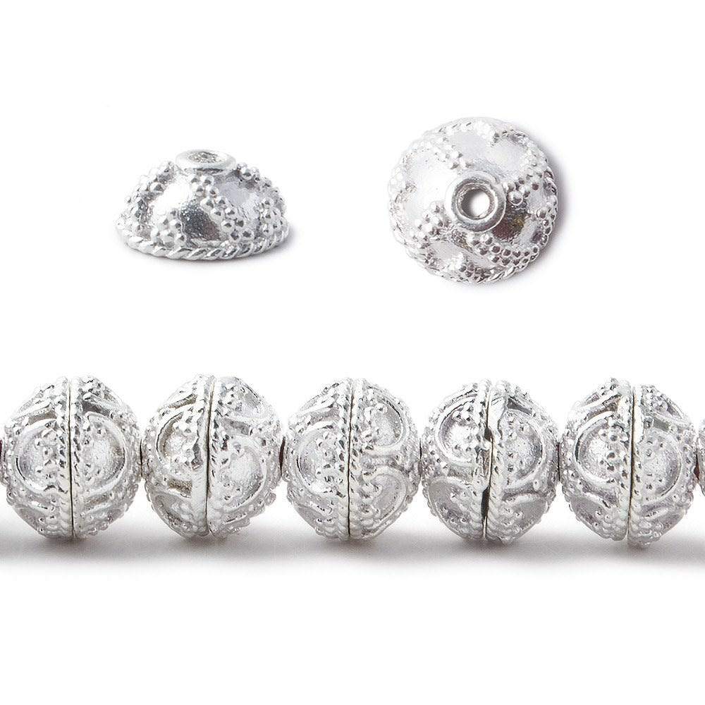 8mm Silver Plated Copper Bead Cap Persian Design 8 inch 58 pieces