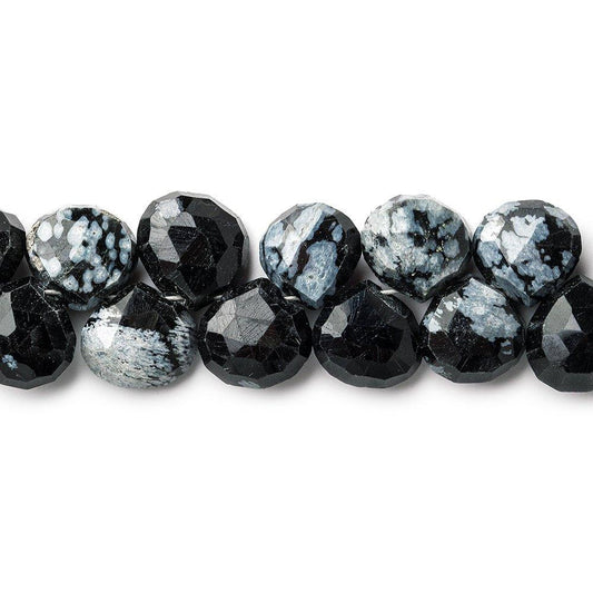 8mm Snowflake Obsidian Faceted Hearts 8 inch 38 beads