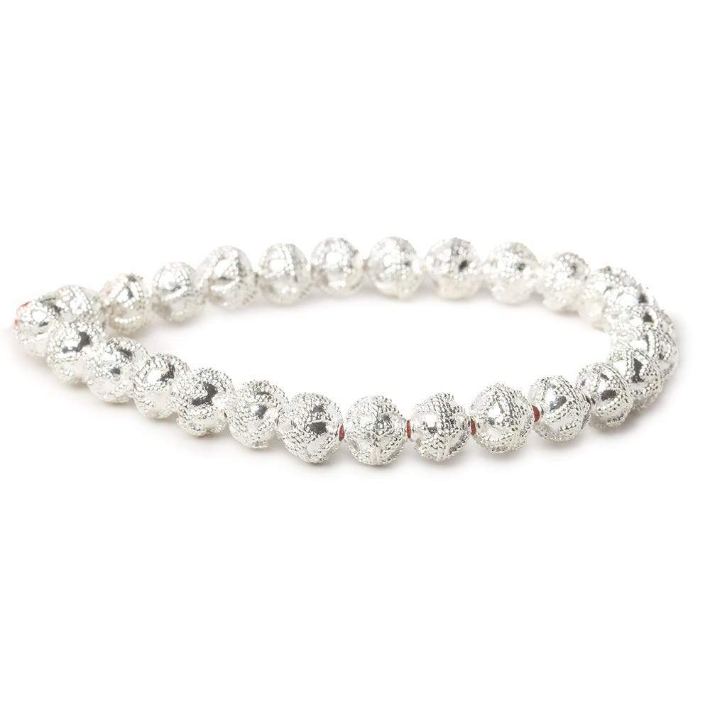 8mm Sterling Silver plated Copper Round Miligrain Bead 8 inch 27 pcs
