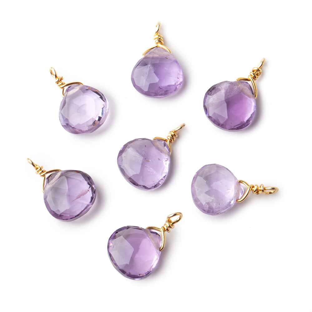 8mm Vermeil Wire Wrapped Pink Amethyst Faceted Heart 1 Focal Pendant