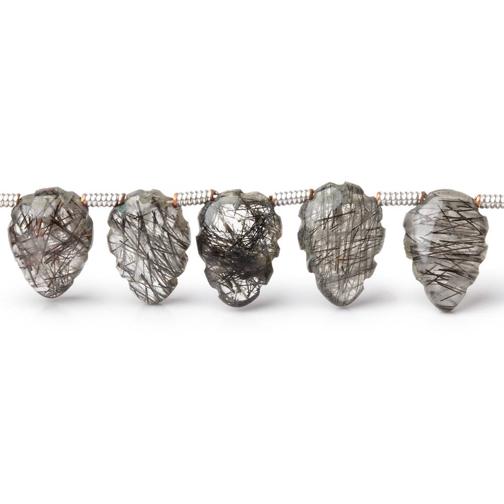 8x5-11x7mm Tourmalinated Quartz Carved Leaf Beads 8 inch 25 pieces