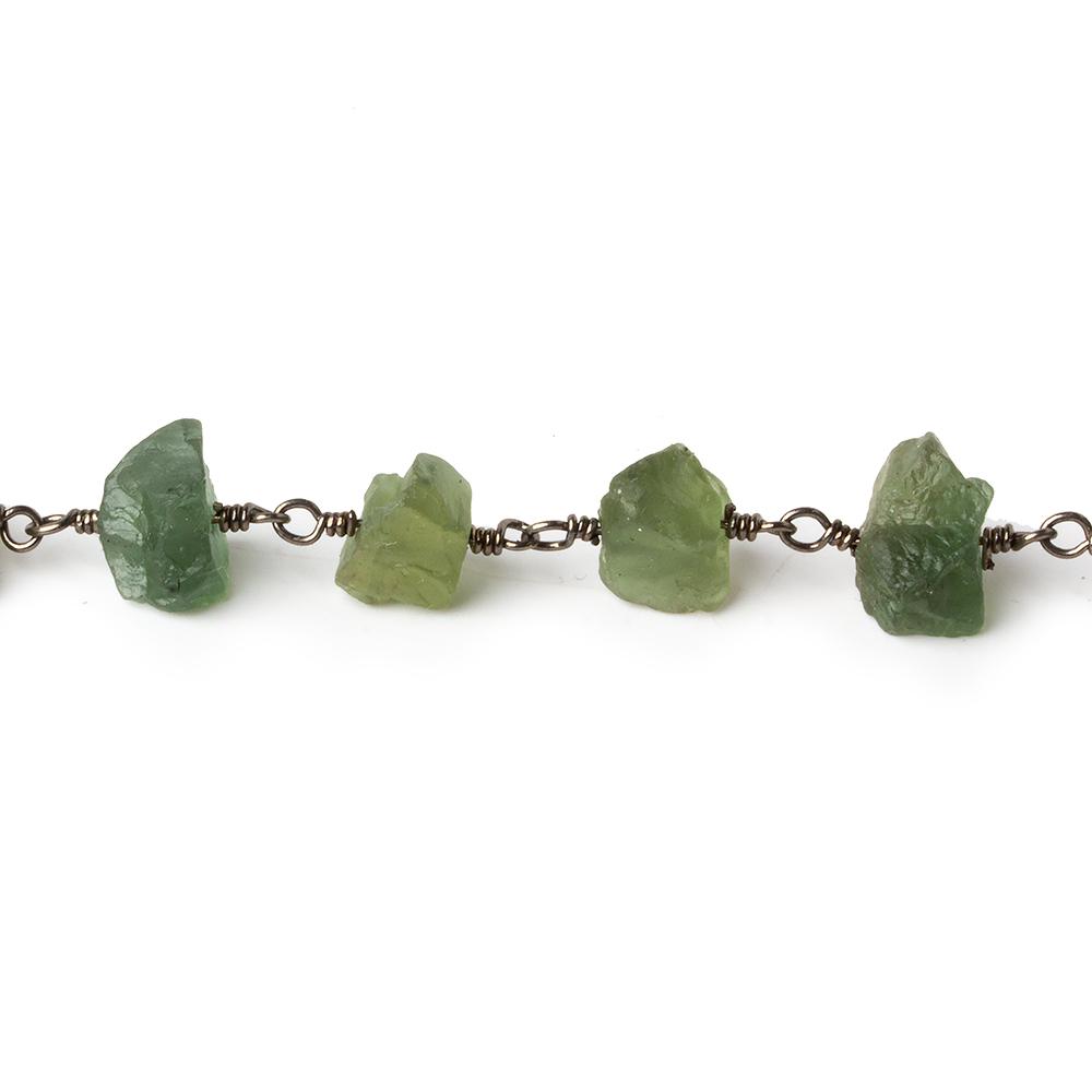 8x6-10x7mm Matte Green Apatite Chips Black Gold plated Chain by the foot 27 pieces