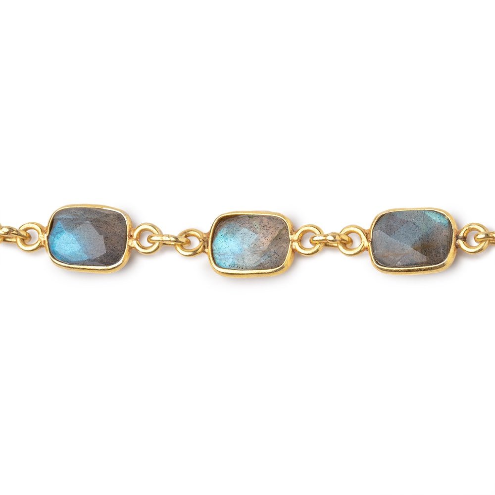 7x9mm Labradorite Faceted Rectangle Vermeil Bezeled Chain