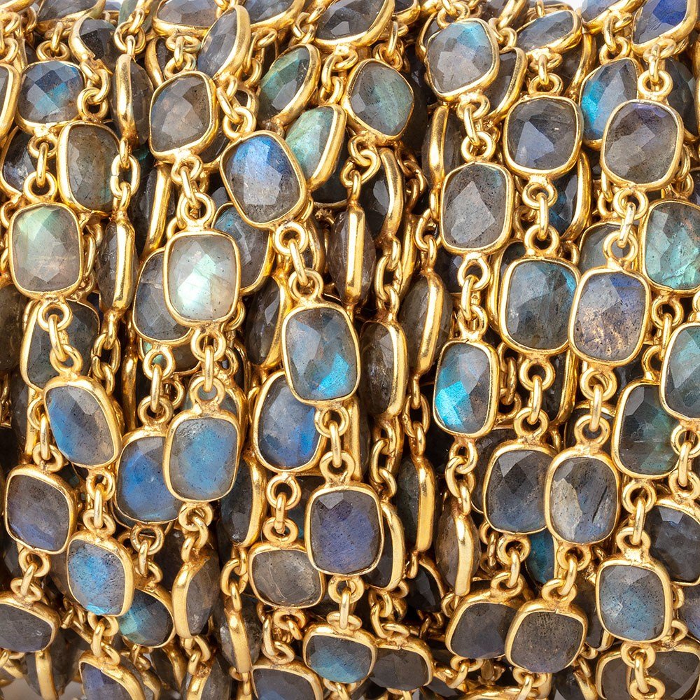 7x9mm Labradorite Faceted Rectangle Vermeil Bezeled Chain