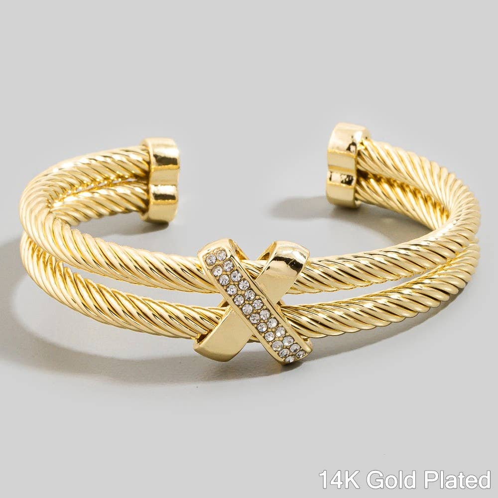 Bracelet manchette superposé bicolore avec corde et zircone cubique trempée dans l'or Anarchy Street