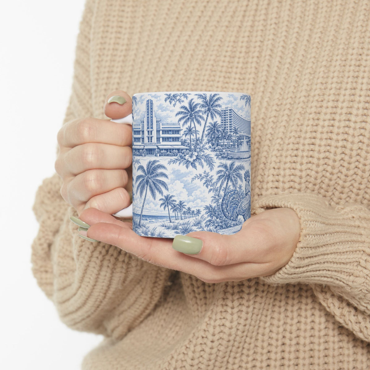 Miami Blue Toile de Jouy Ceramic Mug — Florida Chinoiserie (11oz)
