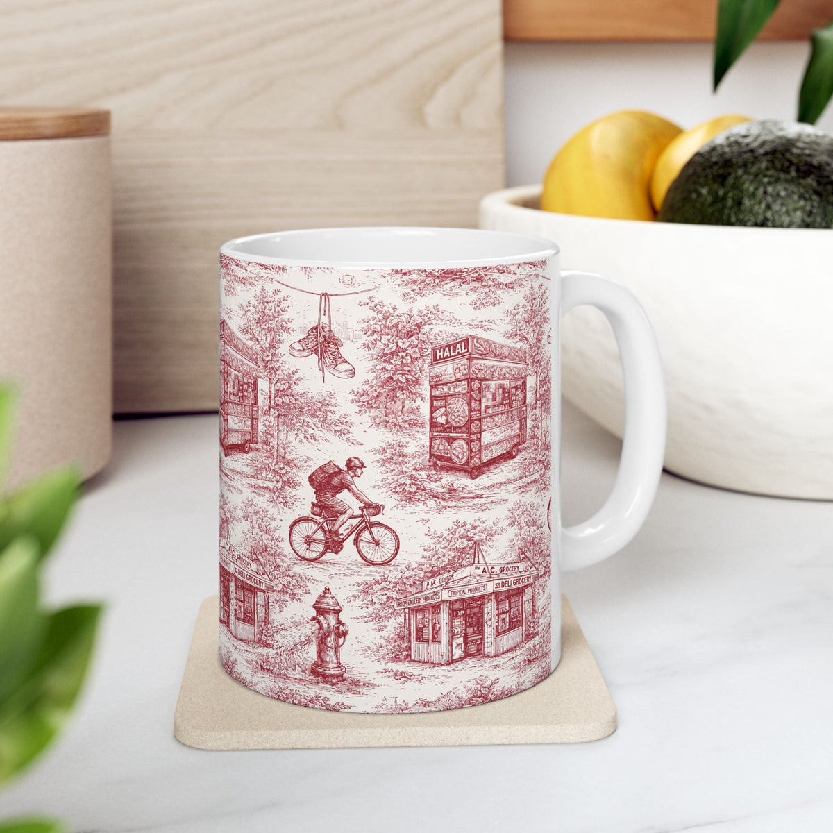 NYC Red Toile de Jouy Mug | Chinoiserie Ceramic Coffee Cup