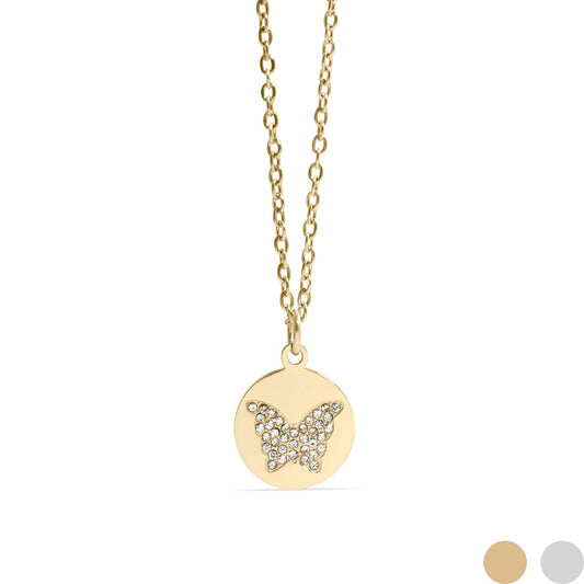 18K Gold PVD Stainless Steel CZ Butterfly Pendant Necklace