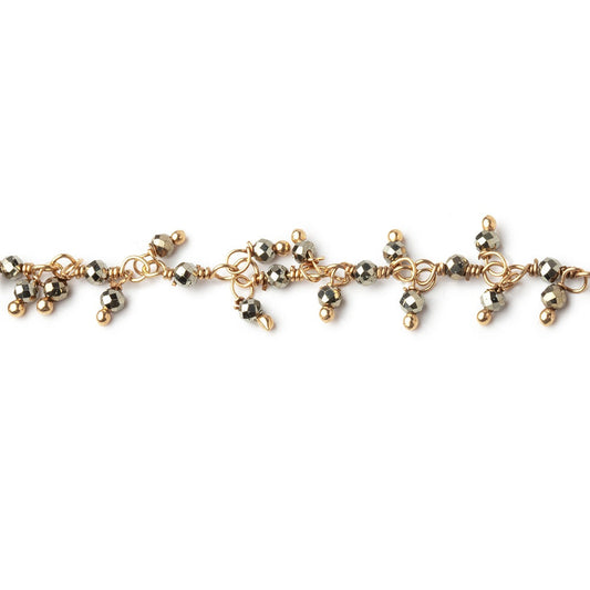 1.75mm Pyrite Micro Faceted Round Gold plated Dangling Chain