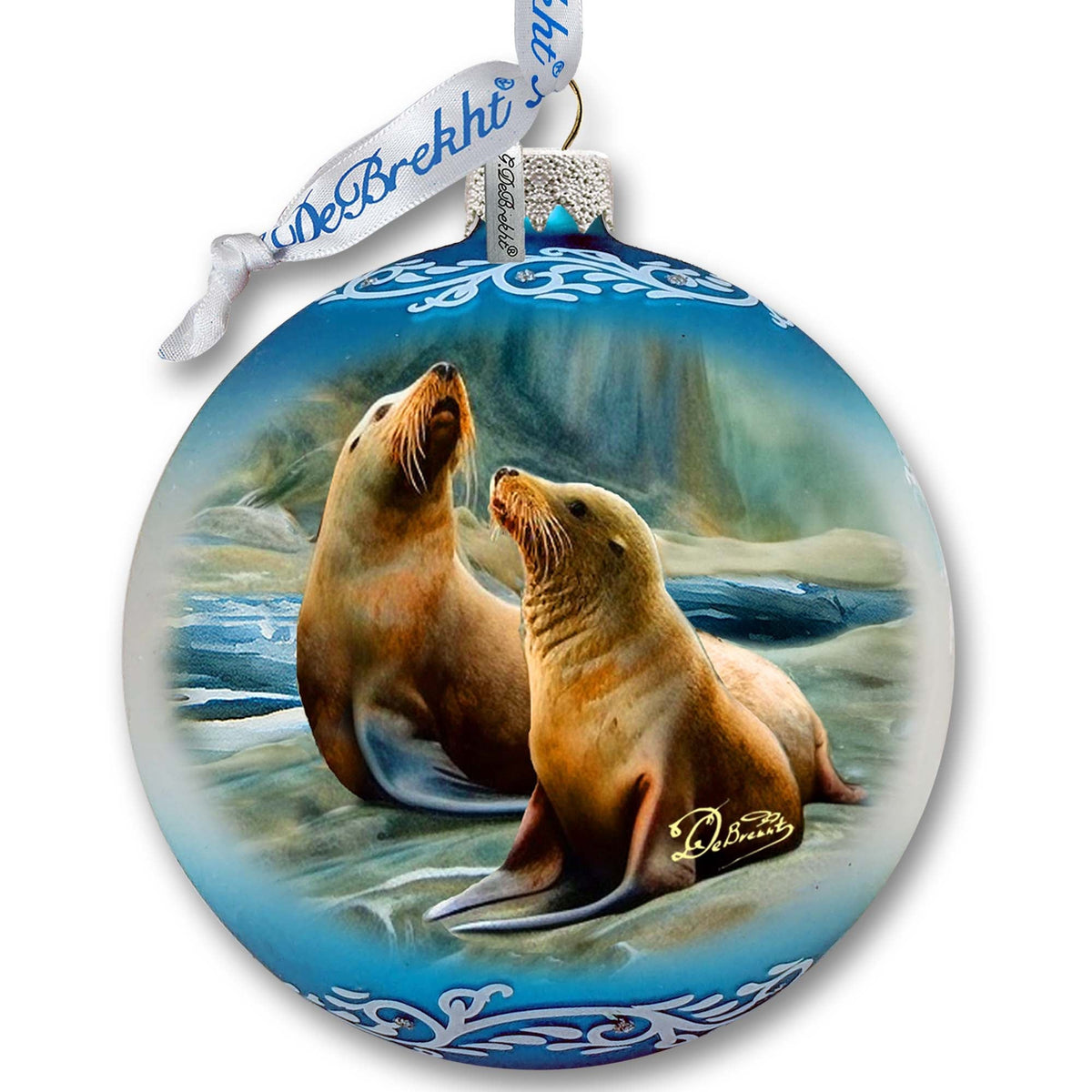 Coastal Sea Lions Glass Ornament by G. Debrekht - Wildlife Holiday Decor - 73388