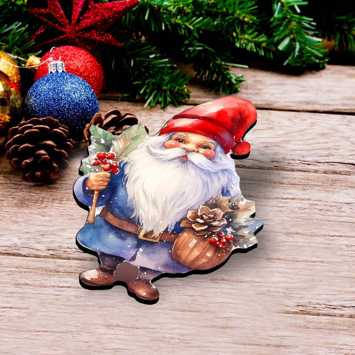 Santa Clip-On Eco Wood Decorative Ornaments Set of 3 by G. Debrekht - Christmas Decor - 8091009C-S3