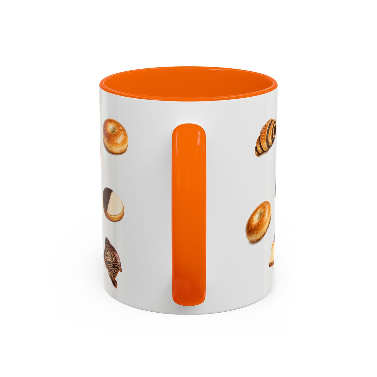 NYC Kosher Bakery Pattern Accent Mug | Babka Cheesecake Rugelach Black + White Cookie Challah Bagel 11oz Ceramic Coffee Cup