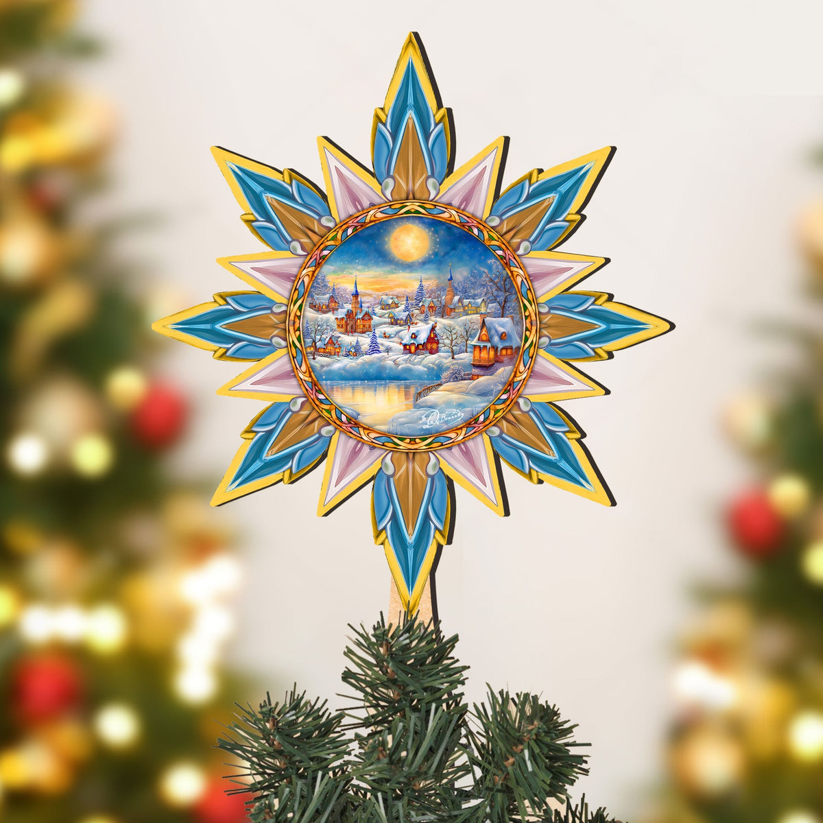 Christmas Village Star Tree Topper Wooden Decor by G. Debrekht - Christmas Decor - 89519