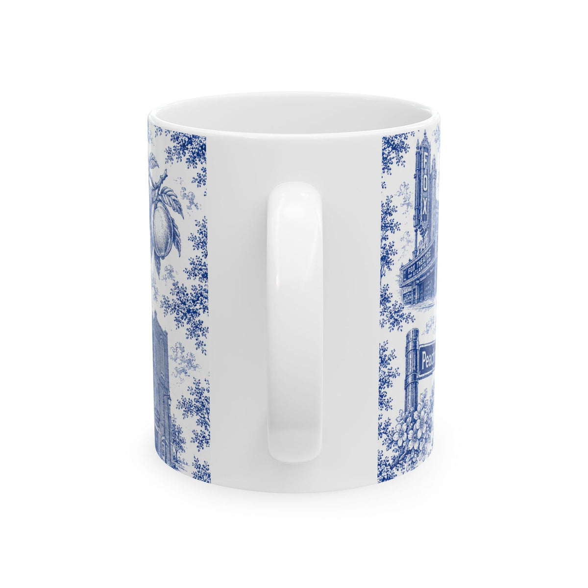 Atlanta Blue Toile de Jouy Ceramic Mug — Atlanta, Georgia Skyline & Capitol Illustration (11oz)