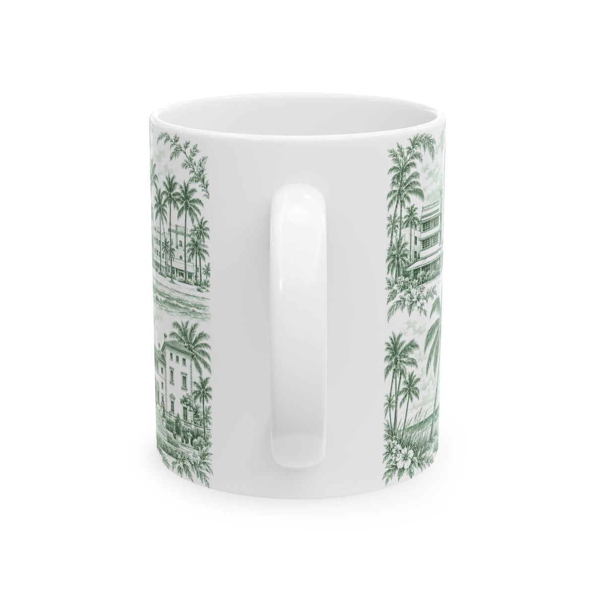 Miami Green Toile de Jouy Ceramic Mug — Vintage Palm Florida Chinoiserie 11oz
