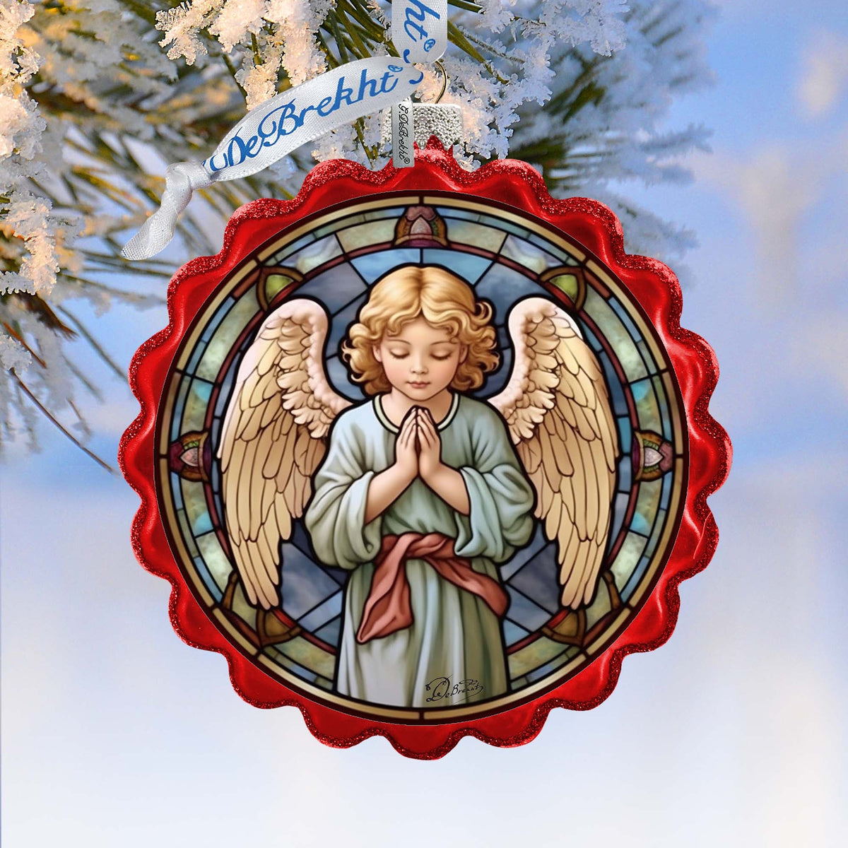 Little Angel Wreath Glass Ornament by G. Debrekht - Nativity Holiday Décor - 759-055