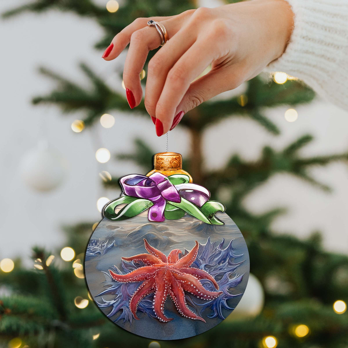 Sunflower Sea Star Bow Wooden Ornaments by G.Debrekht - Wildlife Holiday Decor - 870018