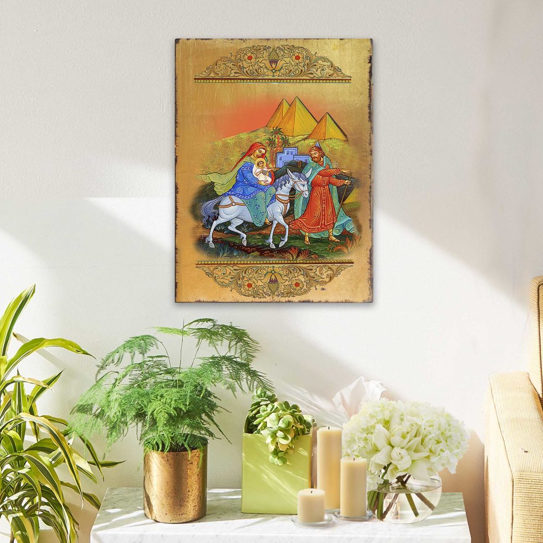 Flight to Egypt Wooden Gold Plated Religious Orthodox Sacred Icon - Inspirational Icon Decor - 85016