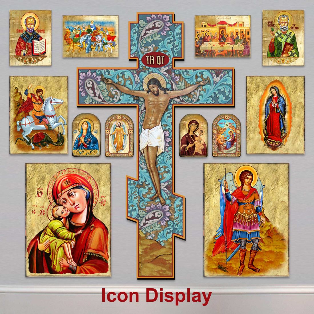 Saint Nicholas Pointy Wooden Cross by Museum Icons - Inspirational Icon Decor - 88321
