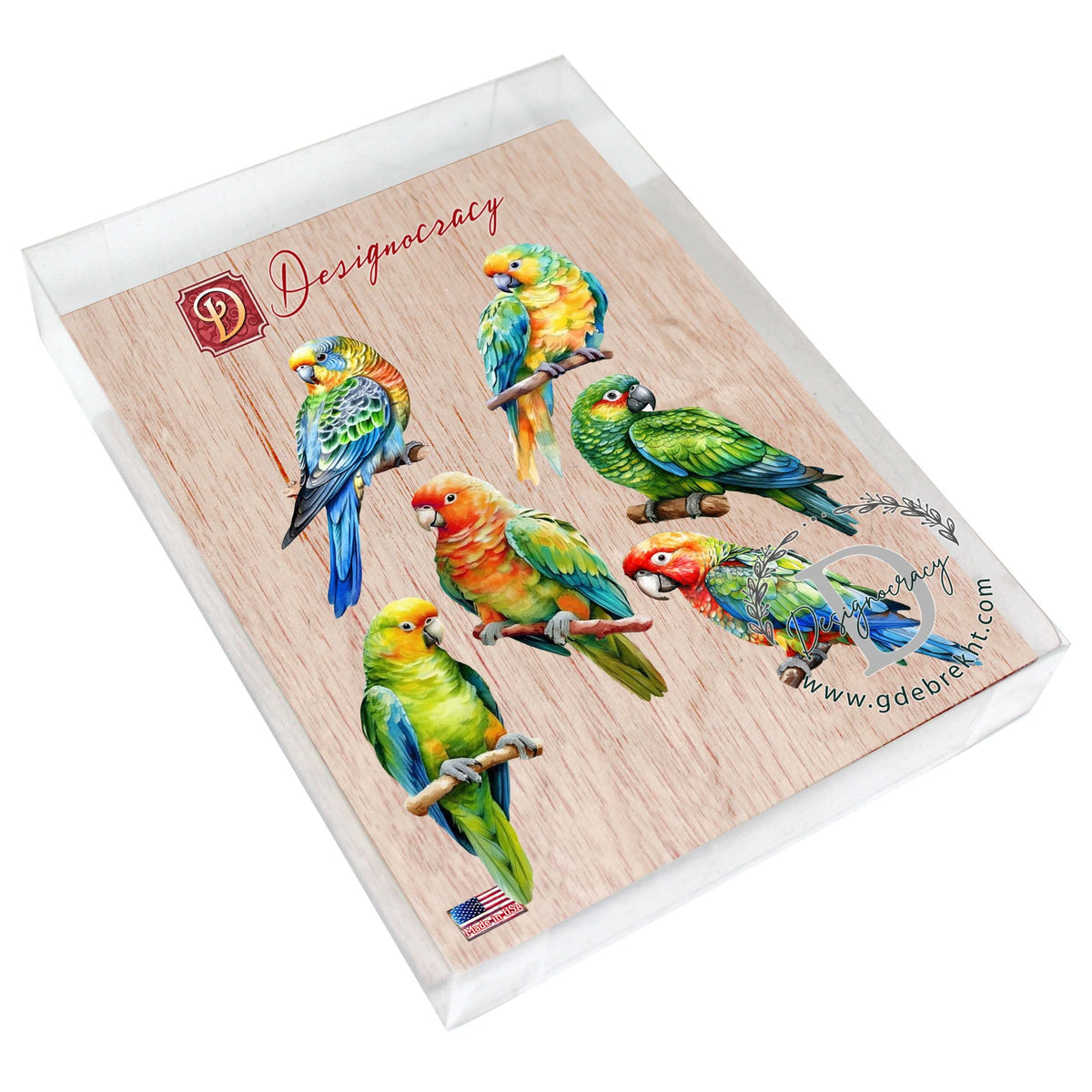 Parrots Decorative Eco Wood Magnets Set of 6 by G. Debrekht - Wildlife Decor - 8090013G-S6