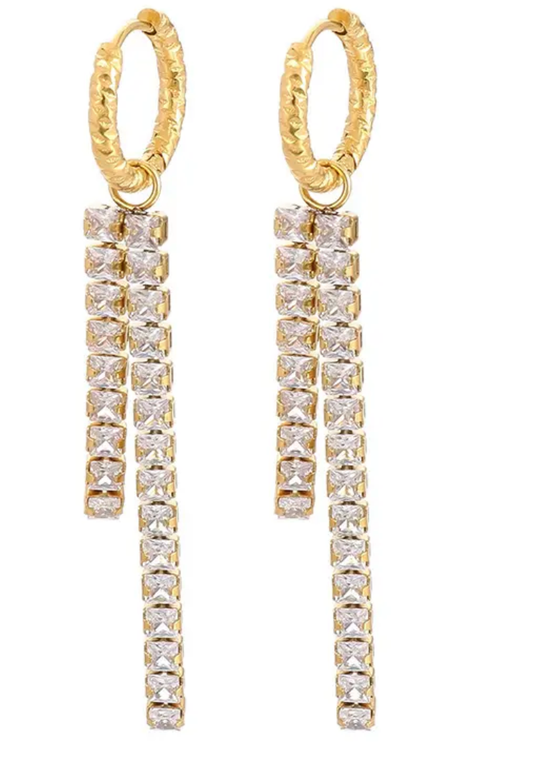 Boucles d'oreilles créoles pendantes HoopLa « Going Out » en or 14 carats et oxyde de zirconium