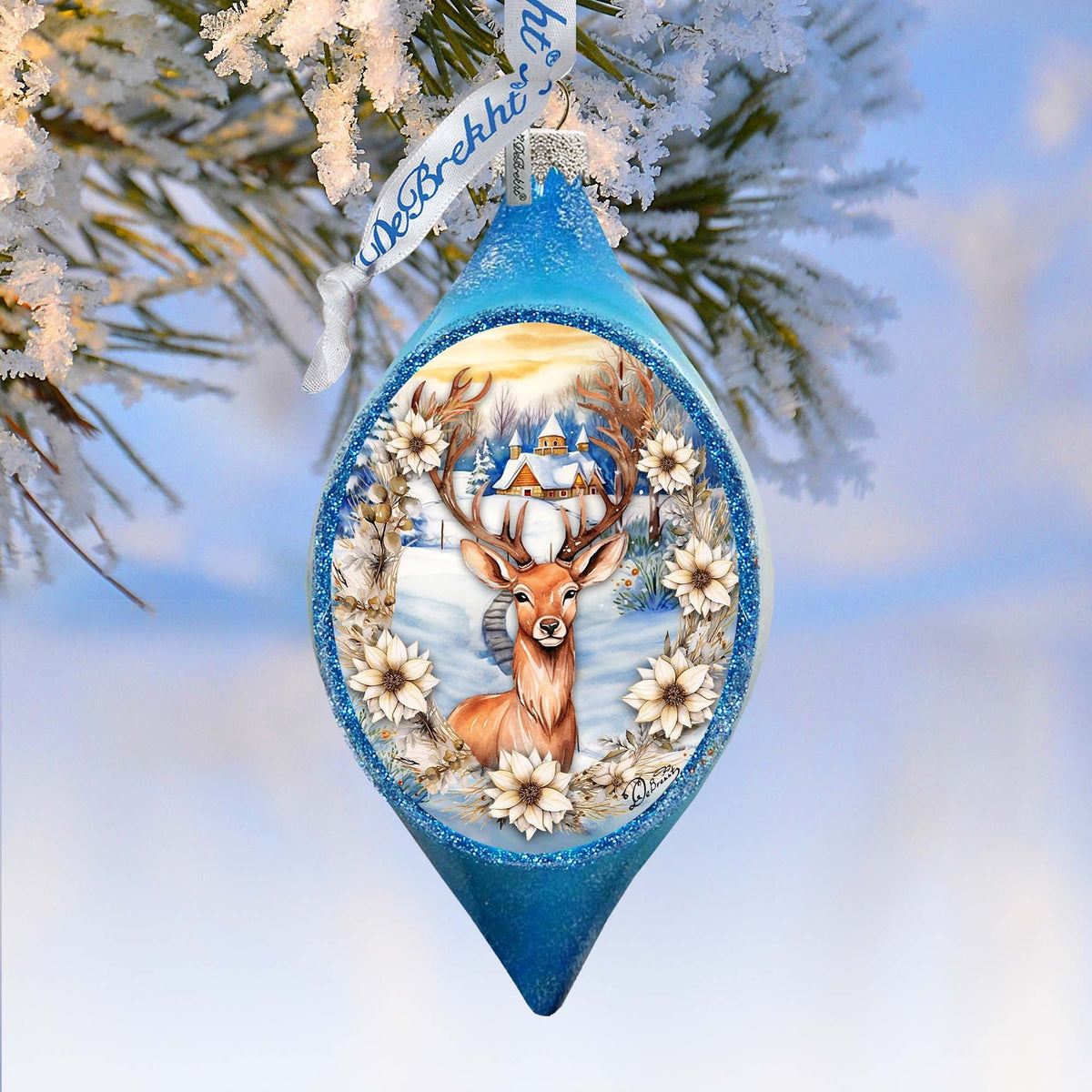 Majestic Forest Deer Drop Glass Ornament by G. Debrekht - Wildlife Holiday Decor - 757-047