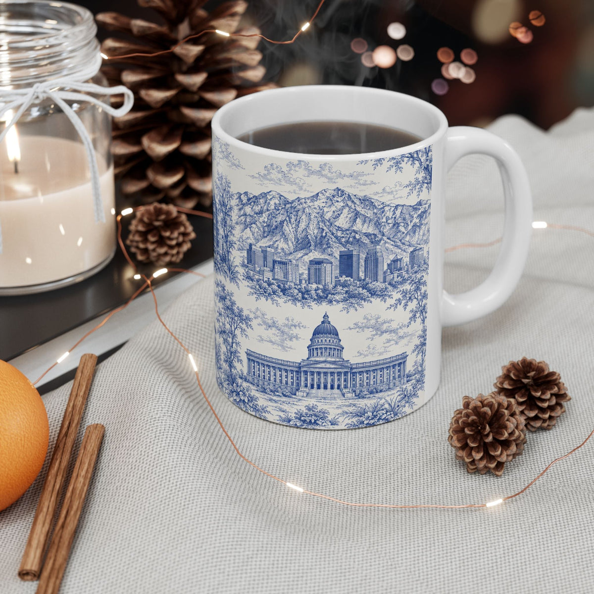 Salt Lake City Blue Toile de Jouy Mug —  Ceramic Coffee Cup (11oz)