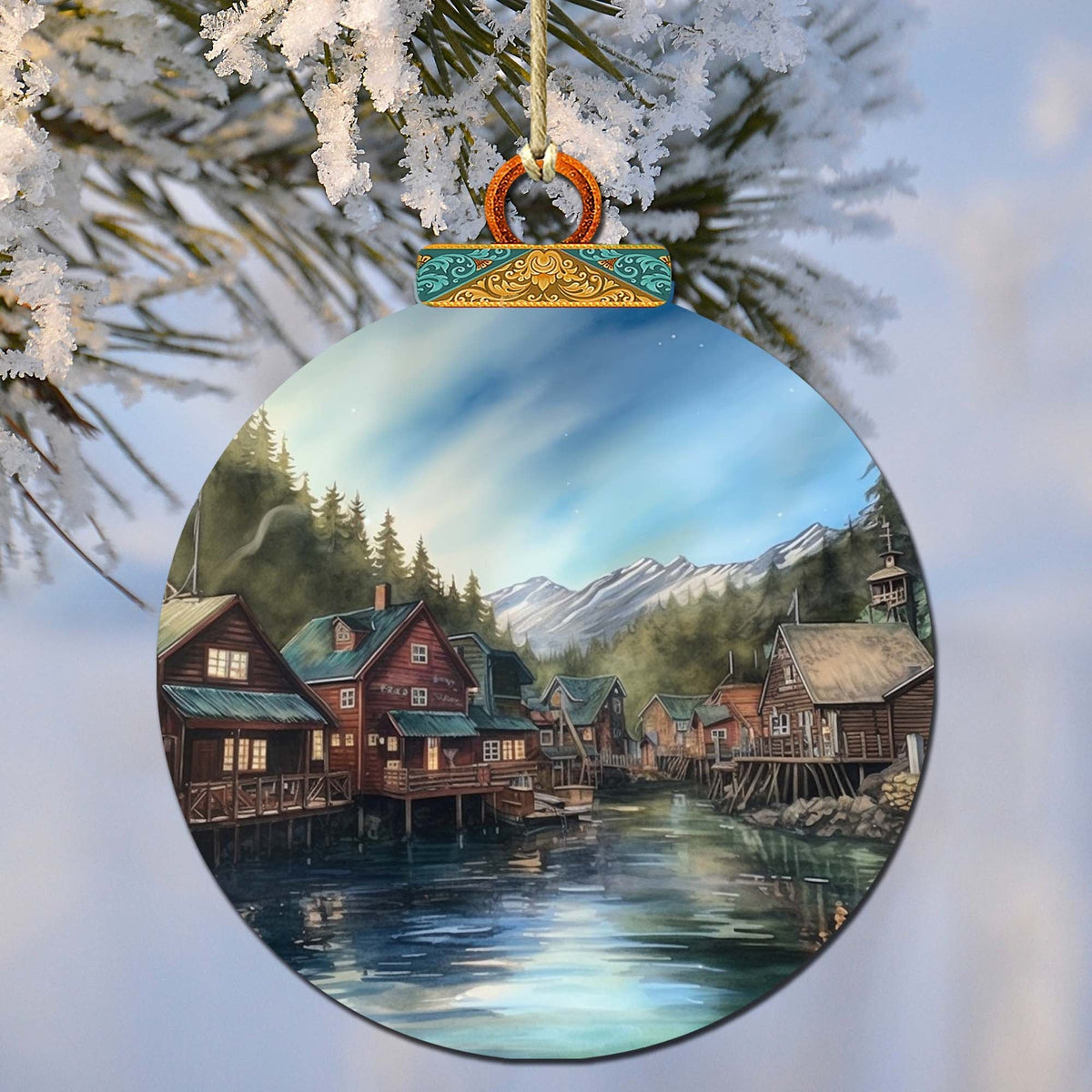 Frozen Horizon Chalets Wooden Ornaments by G.Debrekht - Wildlife Holiday Decor - 870015