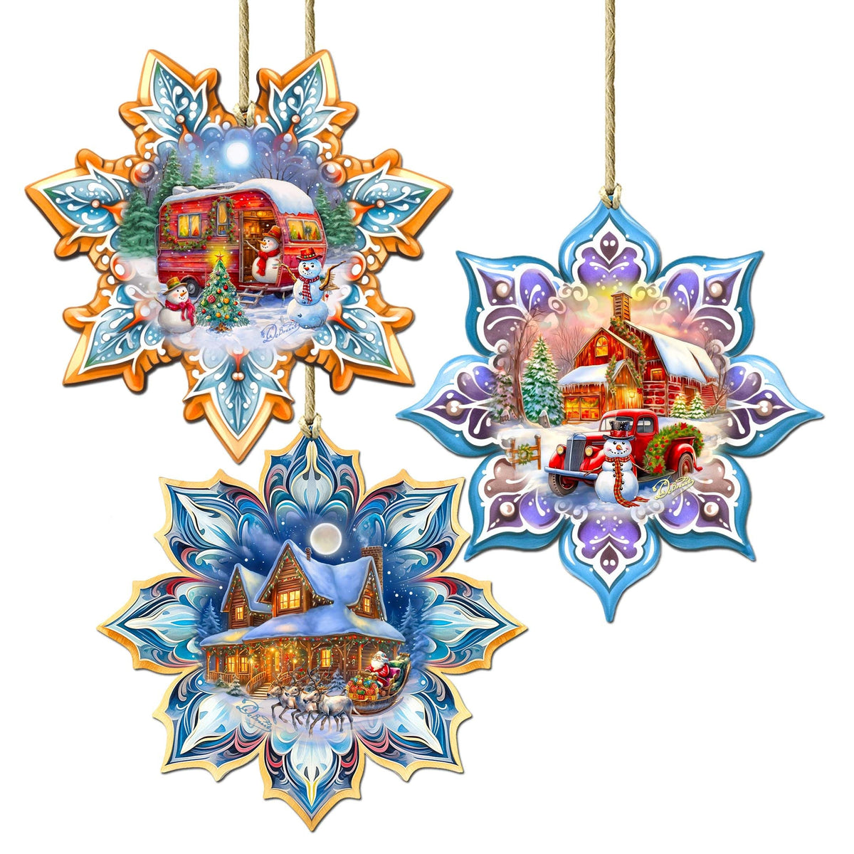 Waiting for Christmas Snowflake Eco Wood Ornaments Set of 3 by G. Debrekht - Christmas Decor - 8090150-S3