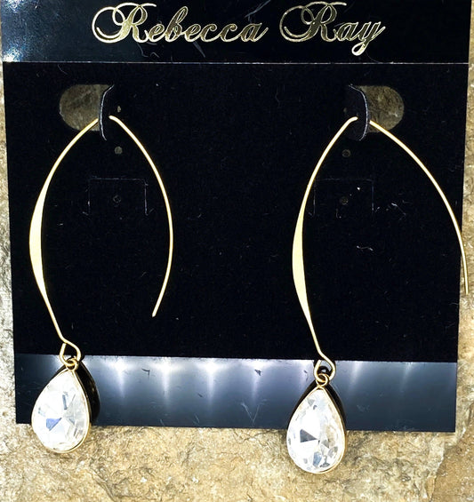 Boucles d'oreilles linéaires Rebecca Ray Gold avec goutte de cristal