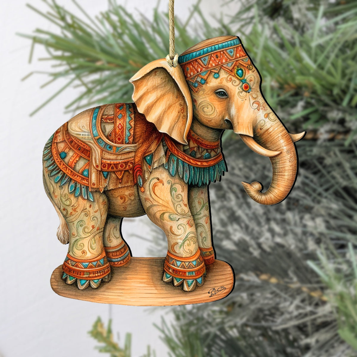 Carousel Elephants Wooden Ornaments Set of 3 by G. Debrekht - Christmas Decor - 8100192S3
