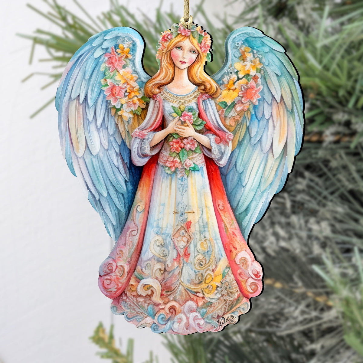 Blue Floral Angel Wooden Ornaments by G. DeBrekht Nativity Holiday Decor - 8611024
