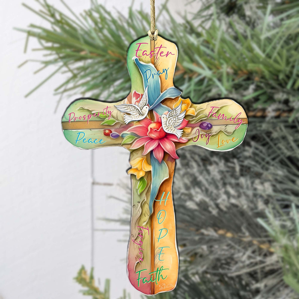 Easter Cross with Doves Wooden Ornaments by G. DeBrekht Easter Spring Decor - 8688167