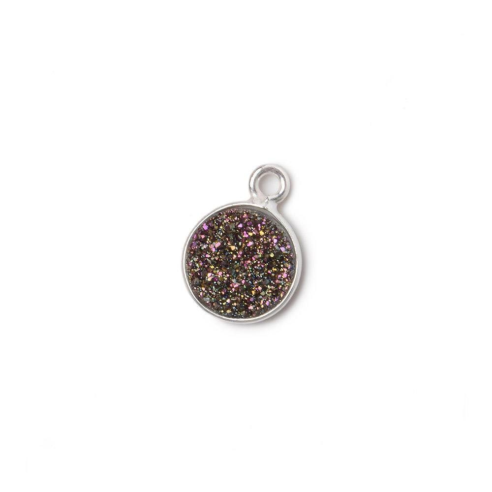 9mm Silver .925 Bezel Mystic Peacock Drusy Coin Pendant 1 piece