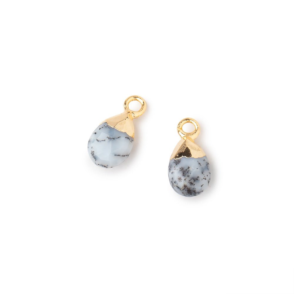 9x6mm Gold Leafed Dendritic Opal Faceted Pear Set of 2 Pendants