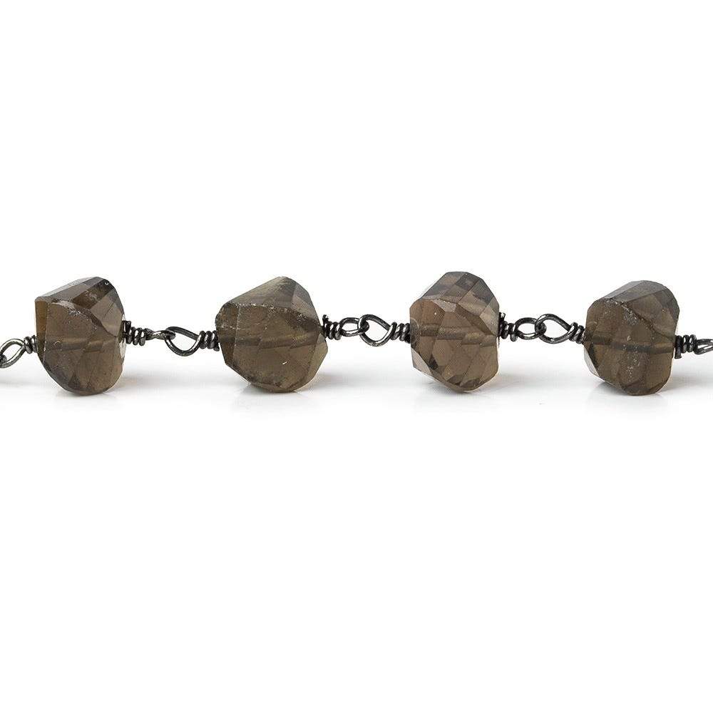9x7mm Smoky Quartz faceted twist Black Gold plated Chain by the foot 22 pcs