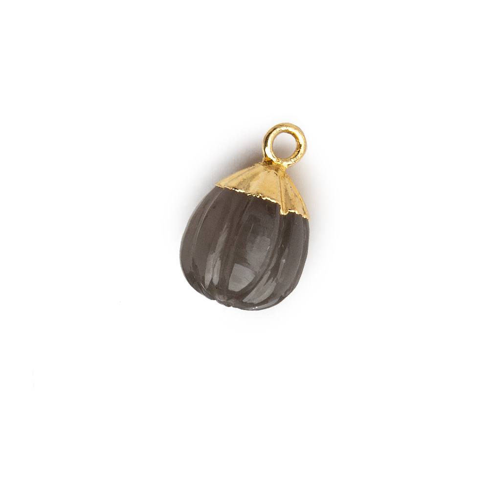9x8mm Gold Leafed Platinum Grey Moonstone Carved Melon focal bead Pendant sold as 1 piece