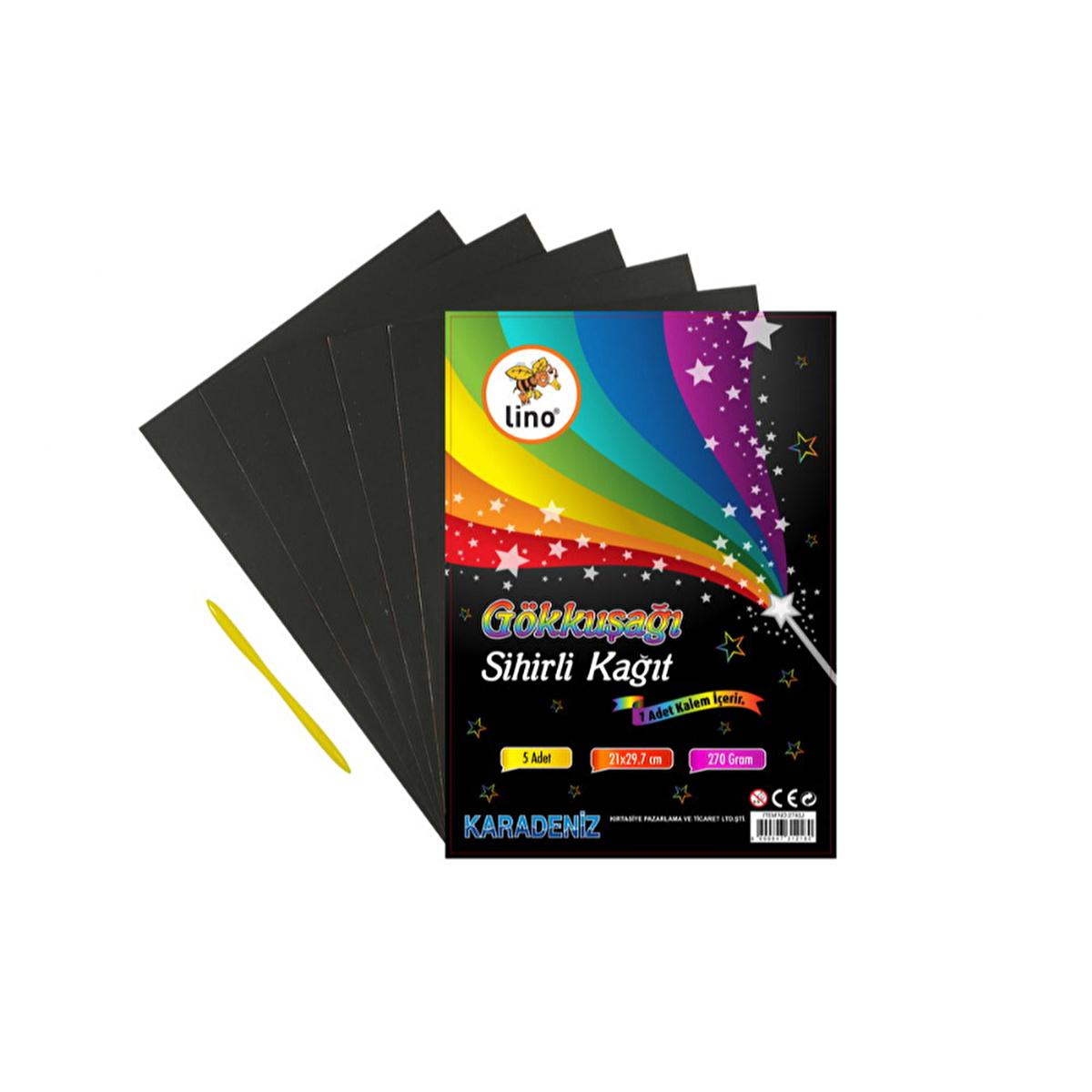 Lino Magic Scratch Art Paper Rainbow Set - 5 Sheets (7.87 x 11.81 in) - Kids' Creative Art Supplies