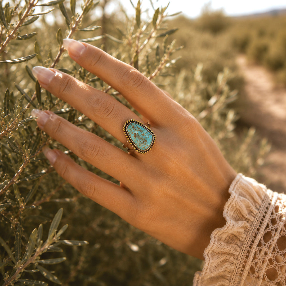 Roped Blue Turquoise Golden Ring