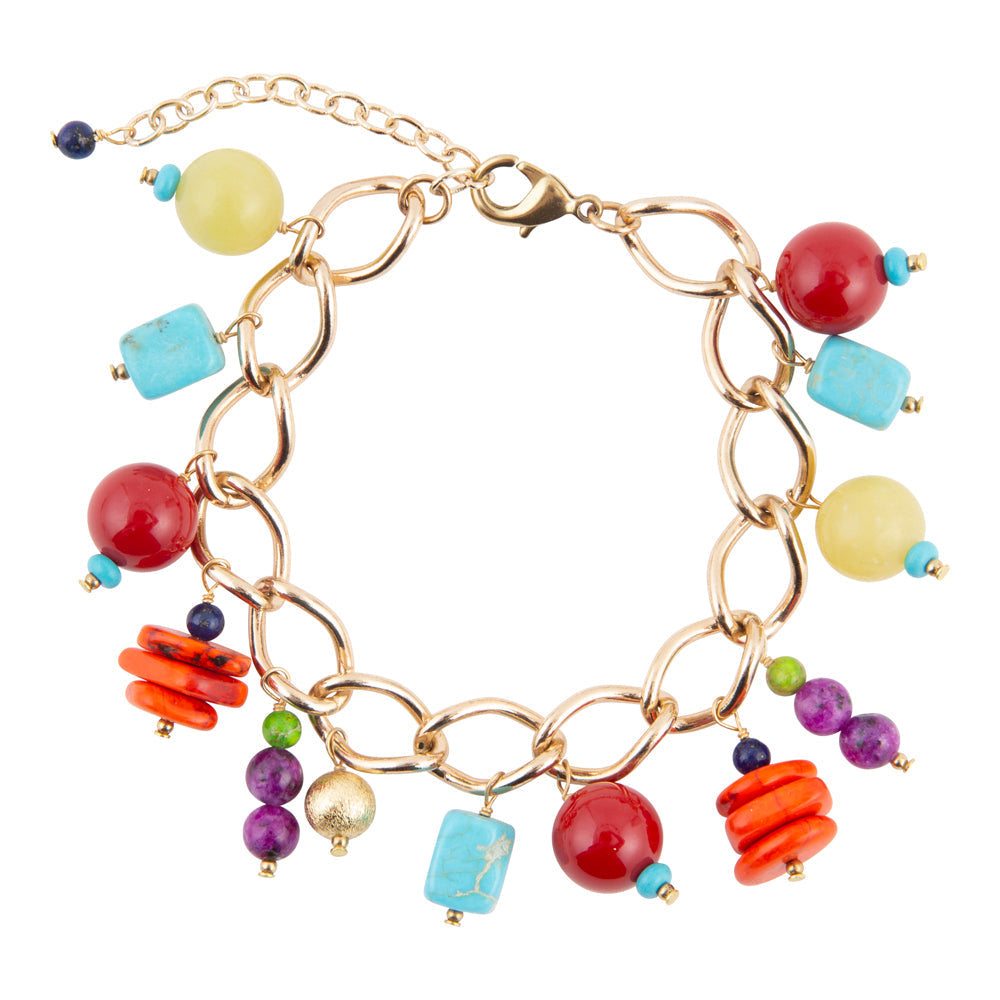 Zion Colorful Stone Charm Golden Bracelet