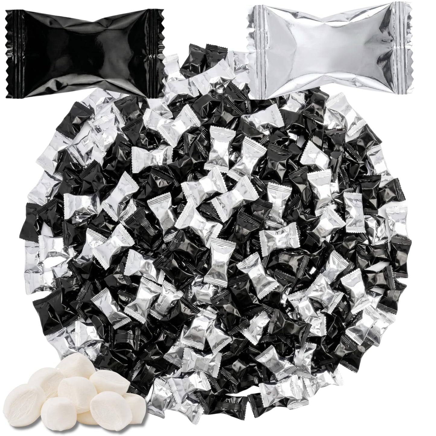 Black & Silver Butter Mints Individually Wrapped – Bulk Buttermints for New Year's Eve, Weddings, Prom, Graduation, Anniversary, Casino Night & Party Candy Buffets (220 Count)
