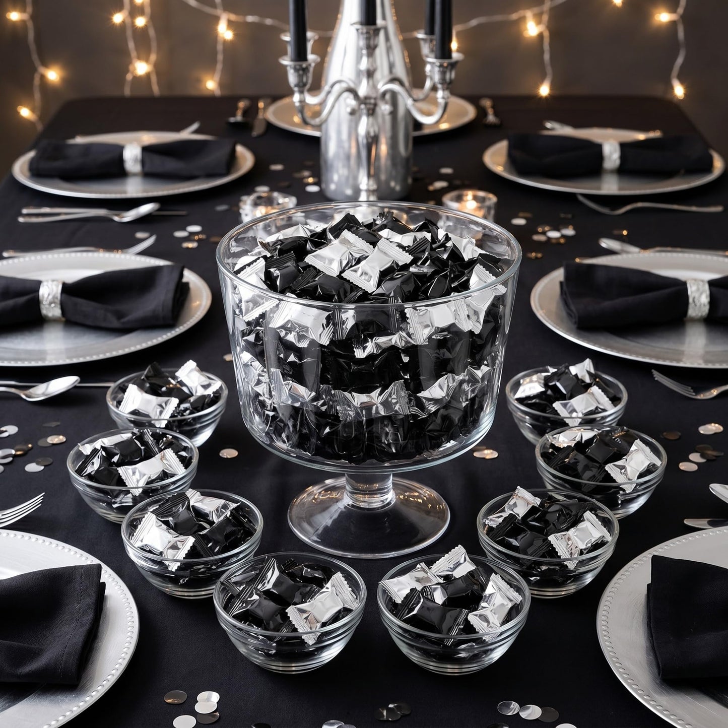 Black & Silver Butter Mints Individually Wrapped – Bulk Buttermints for New Year's Eve, Weddings, Prom, Graduation, Anniversary, Casino Night & Party Candy Buffets (220 Count)