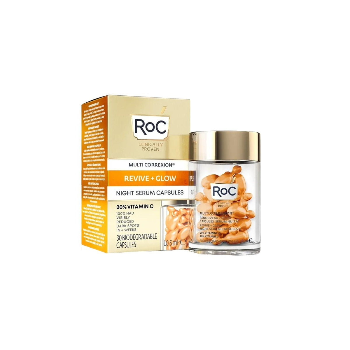 RoC Skin Brightening Serum Capsules - 30 Units, Brightens & Evens Skin Tone, Anti-aging & Nourishing