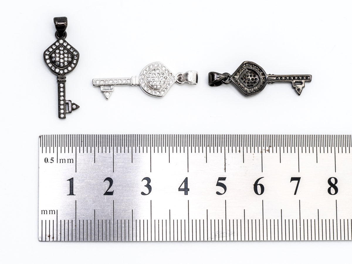 CZ Micro Pave Key Shape Pendant, Cubic Zirconia Key Shape Pendant for Necklace Bracelet Earrings Making,10x24mm,sku#Y39